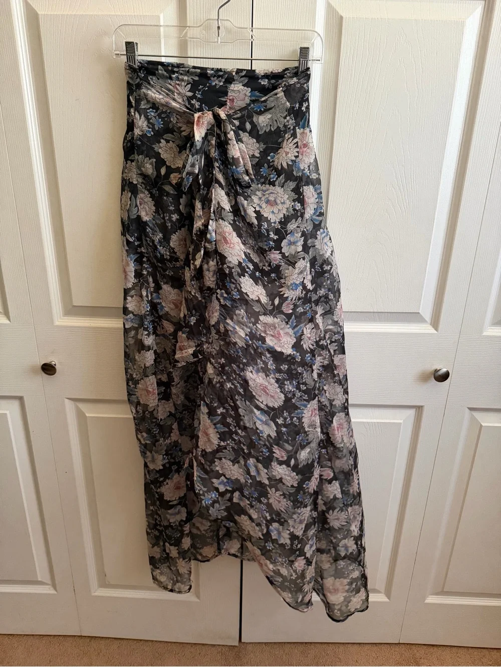 Windsor Two Piece Floral Off-Shoulder Top with Maxi Skirt in Black and Blush